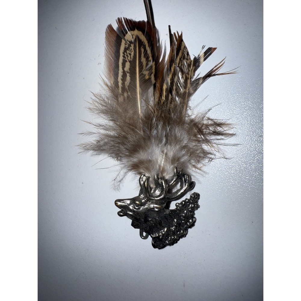 VTG FEATHER PLUME KILT PIN WITH DEER HEAD HALLMARKED ON THE BACK WESTERN NAVAJO - Picture 2 of 6